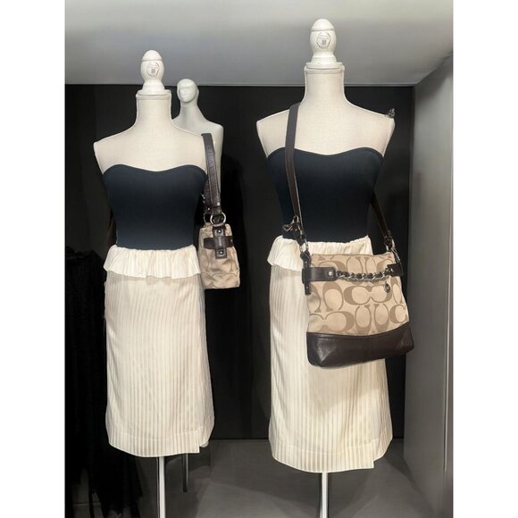 Coach Purse Khaki Sateen Signature Canvas Brown Leather Chain Bag F18862 Convert - Picture 2 of 9